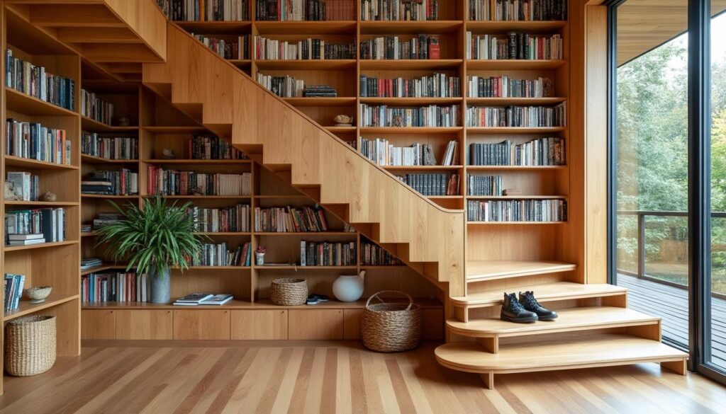 Réussir un escalier avec bibliothèque dans une maison contemporaine