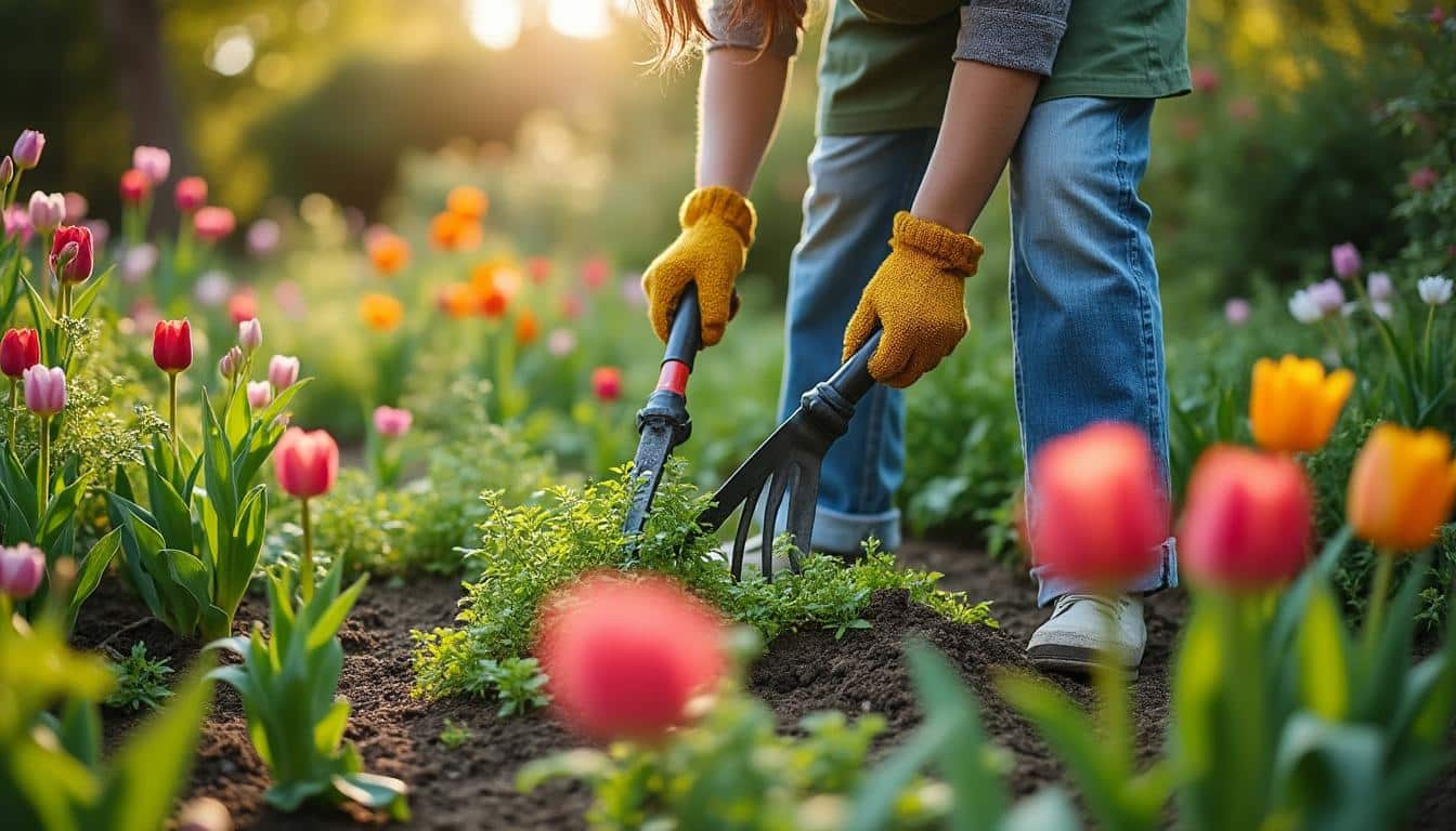 L’entretien d’un parterre de jardin au printemps
