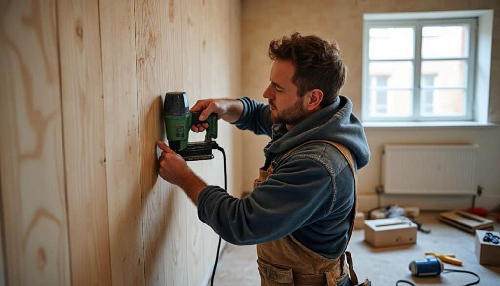 Les étapes pour poser une isolation en laine acoustique sur un mur avec une visseuse